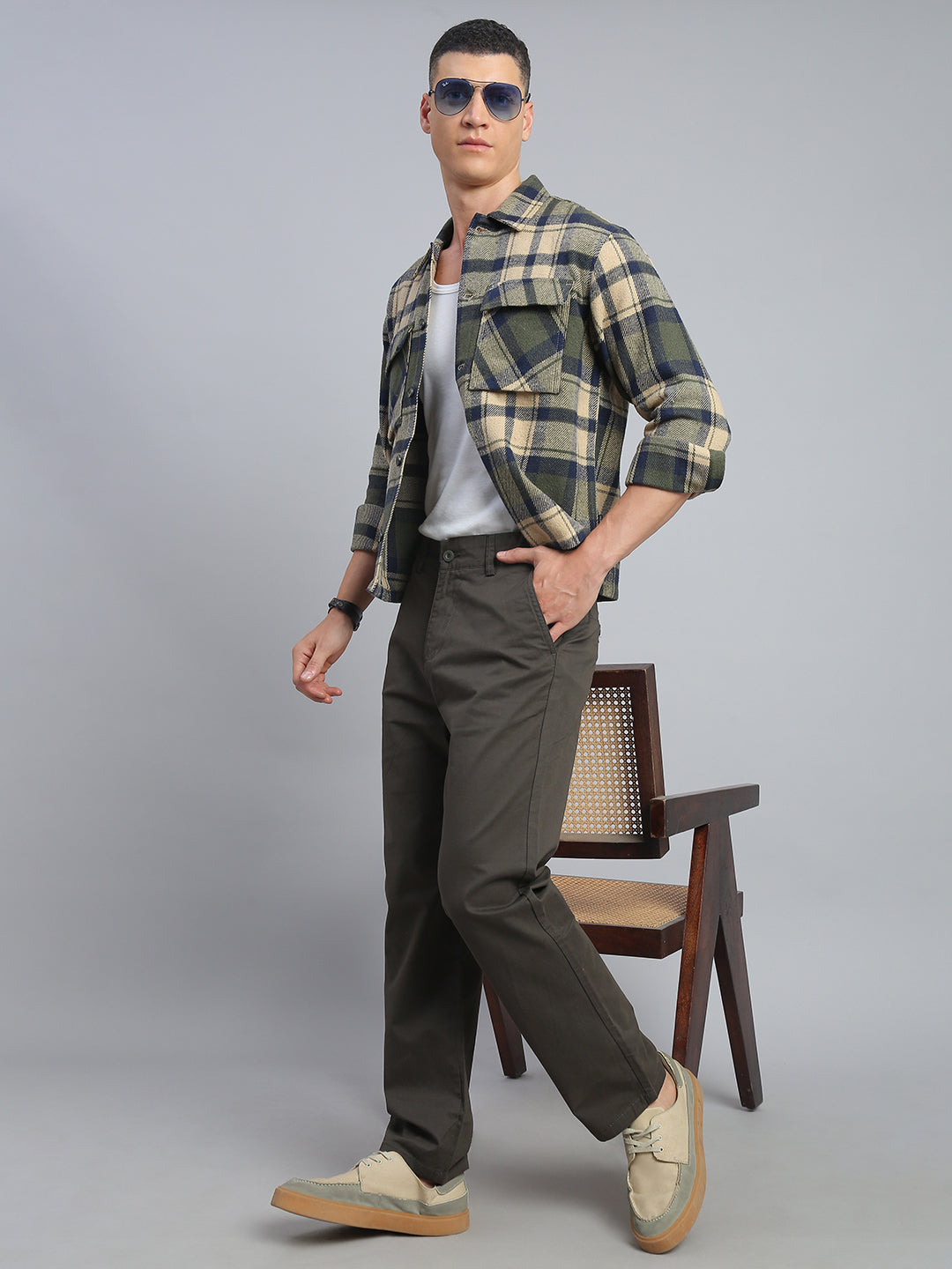 Olive Straight Fit Chinos Paint