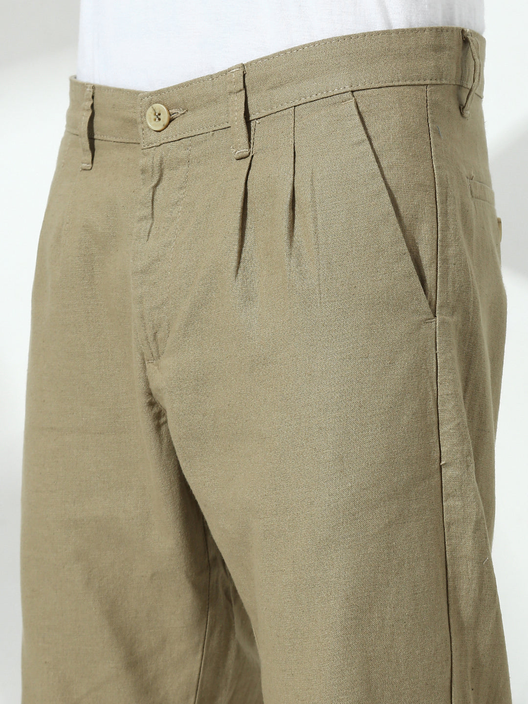 Khakhi Relax Fit Zip Pocket Linen Pant