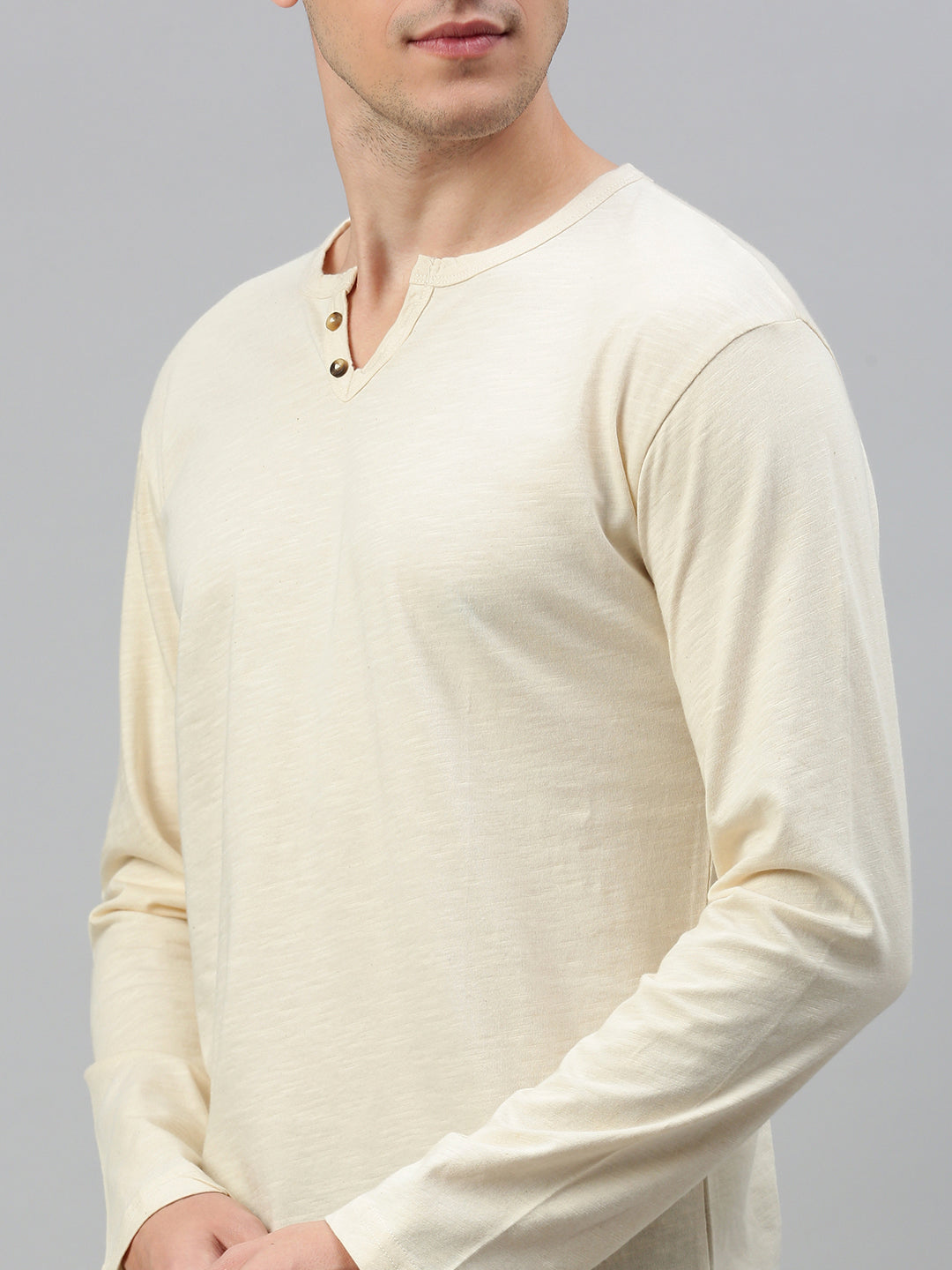 Natural Henley Neck Full Sleeve t-shirt