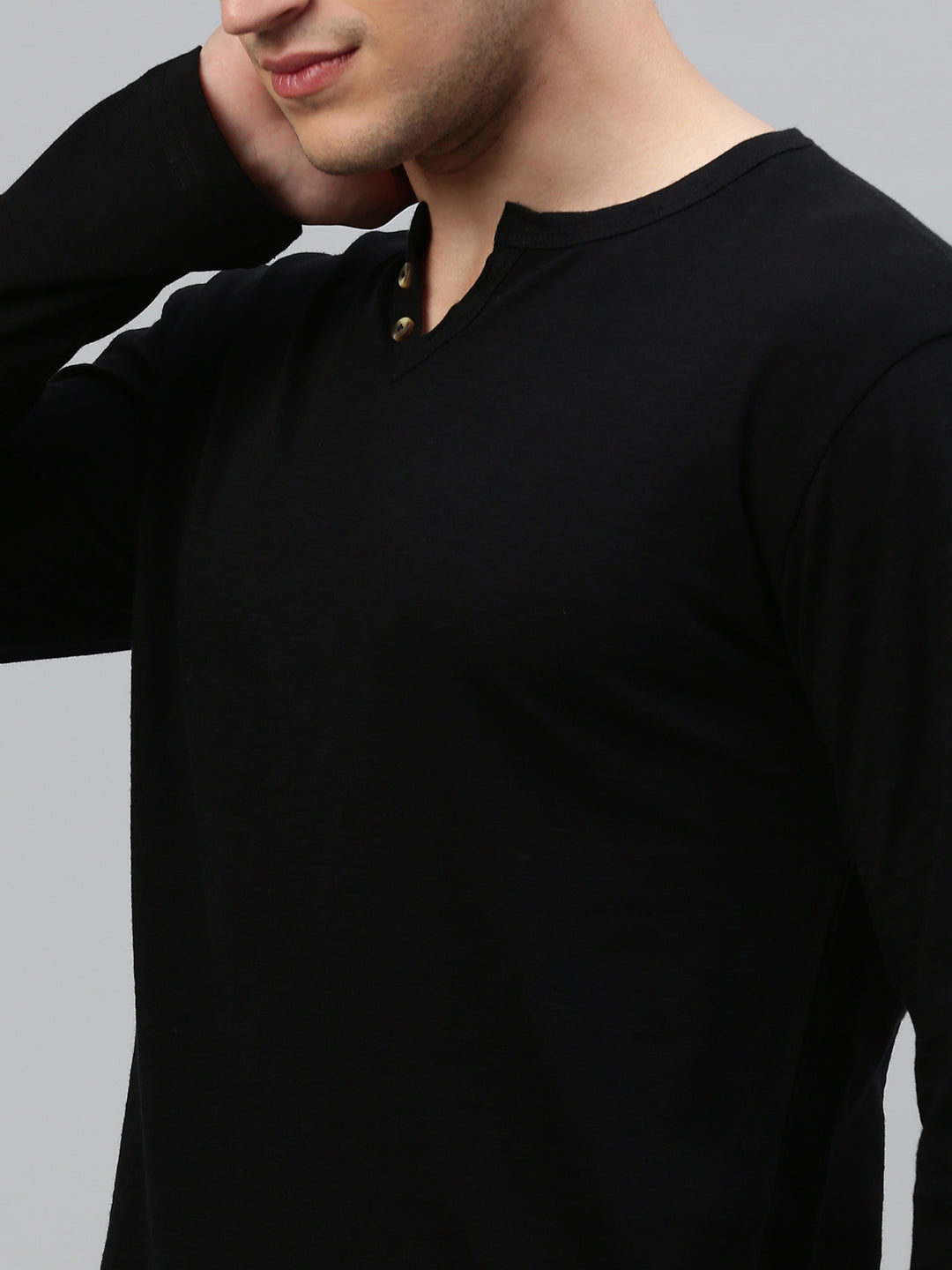 Black Henley Neck Full Sleeve t-shirt