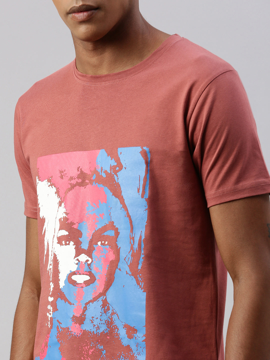 Rust Printed Round Neck Half Sleeve T-shirt