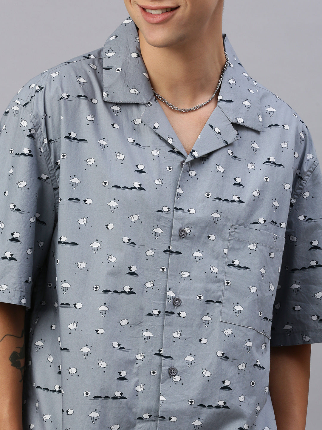 Printed Half Sleeve Oversize Shirt With Pocket