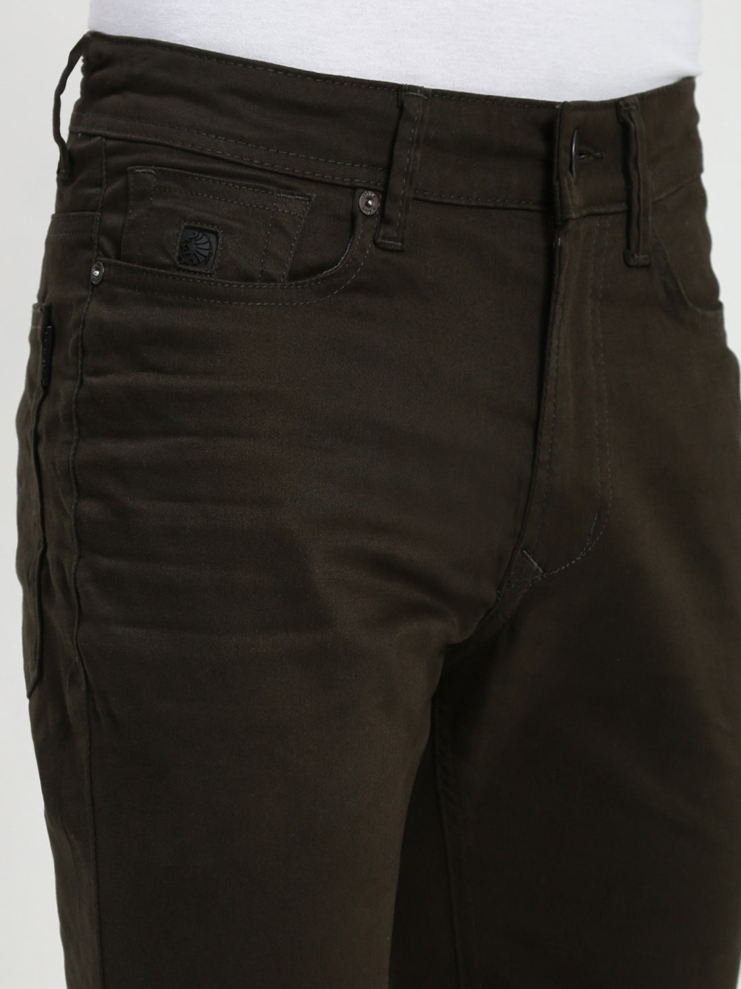Olive Slim Fit Satin Cotton Pants