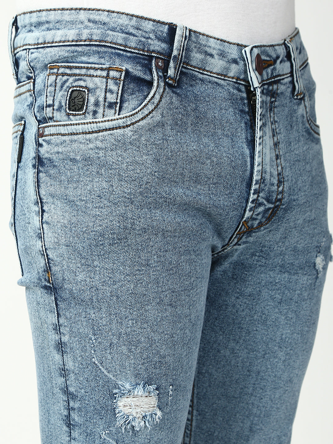 Light Blue Ripped Slim Fit Stretchable Jeans