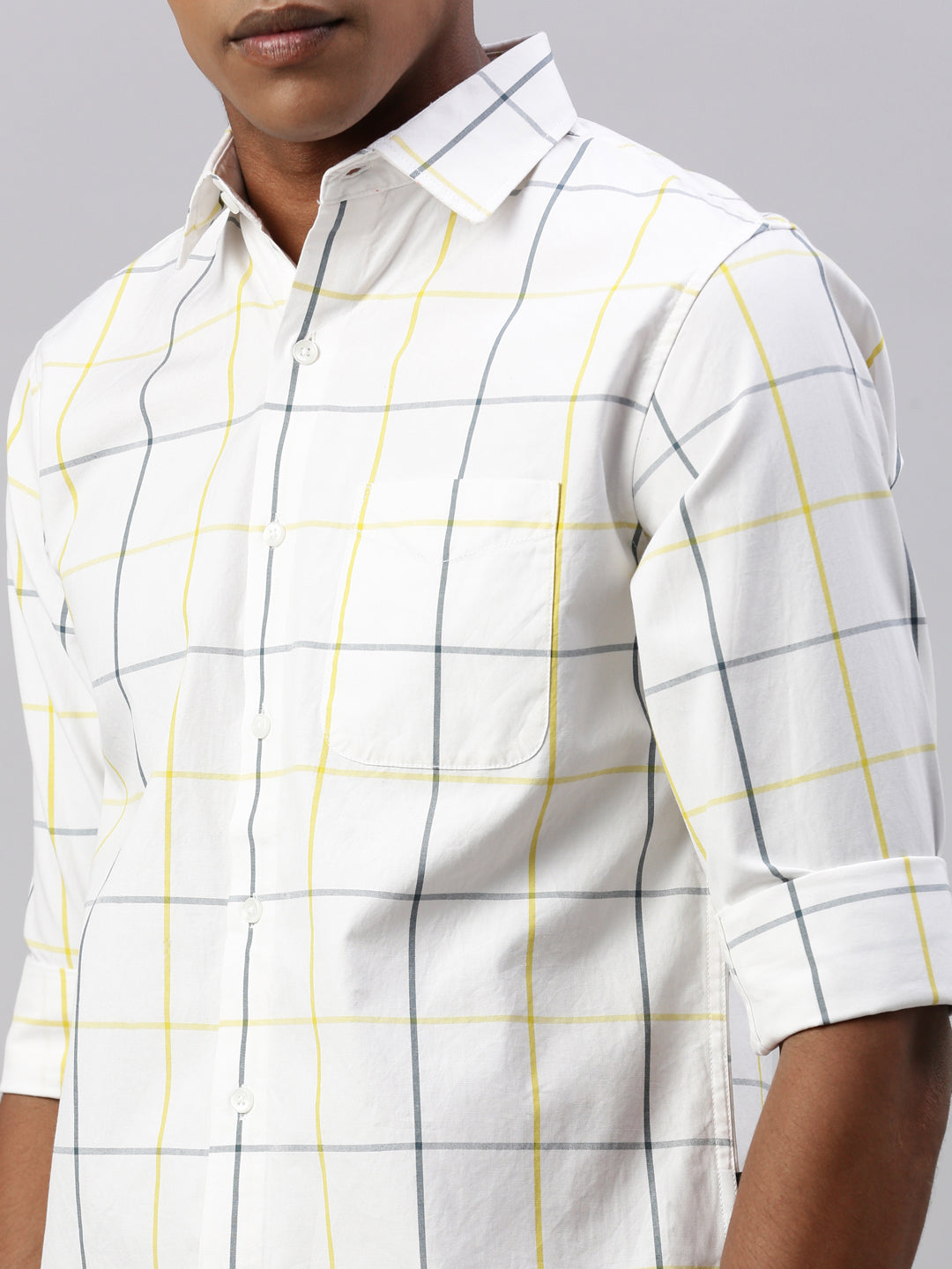 White Compact Rich/Cotton Checks Full Sleeve Shirt With Pocket