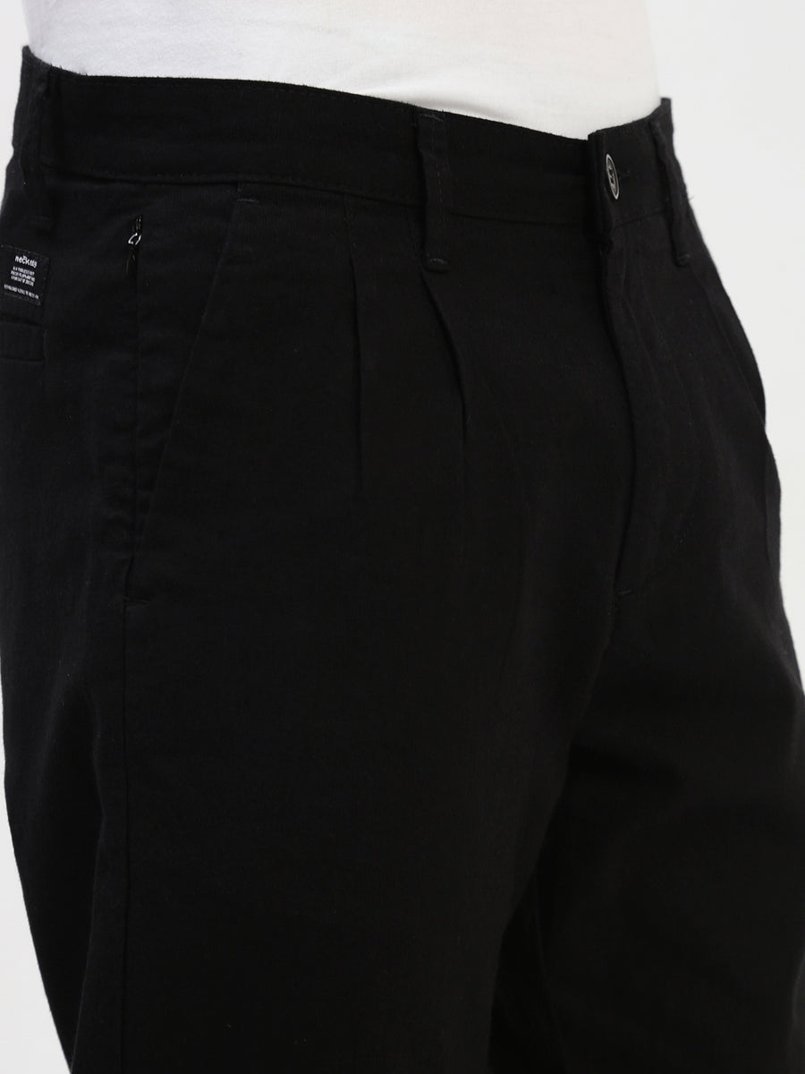 Black Relax Fit Cross Pocket Cotton Linen  Pants