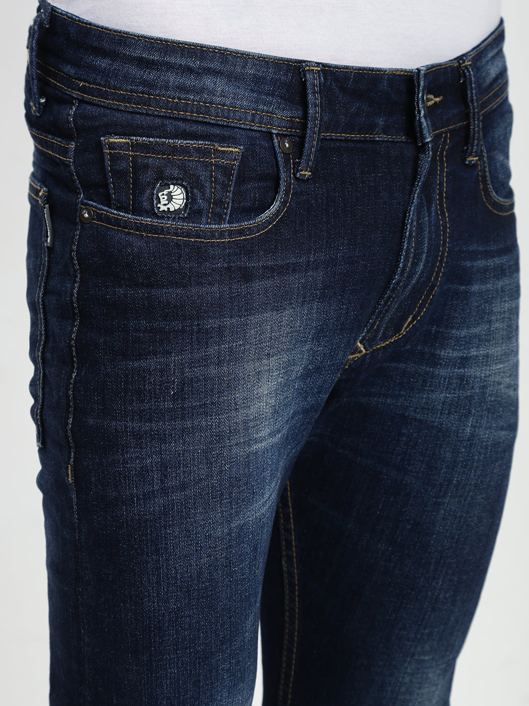 Dark Blue  Poly Stretch Trapped Fit Jeans
