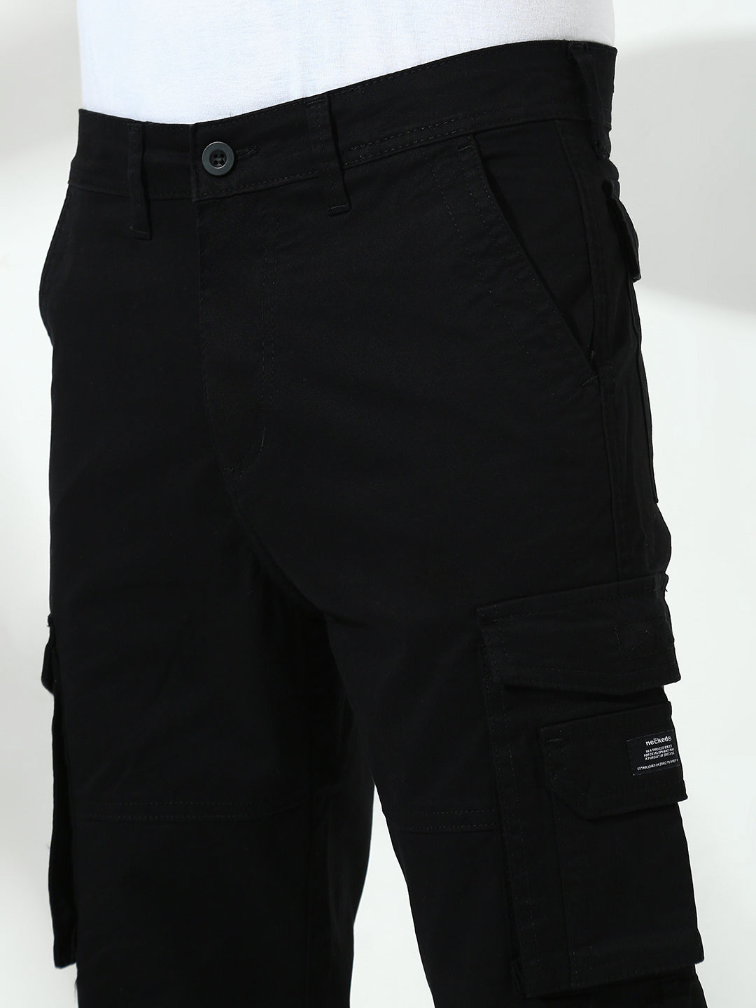 Black 7 Pocket Regular Fit Cargo Paint