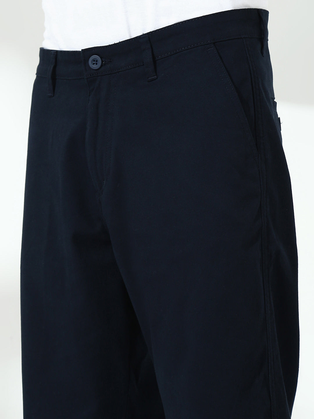Navy Straight Fit Cotton Cross Pocket Pant
