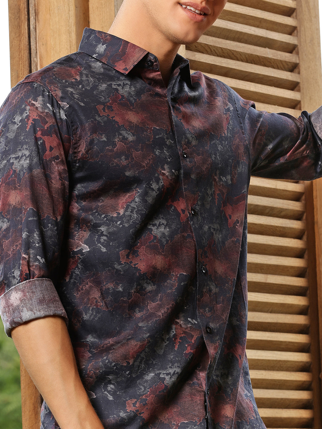 Printed Satin Giza Cotton Shirt Without Pocket