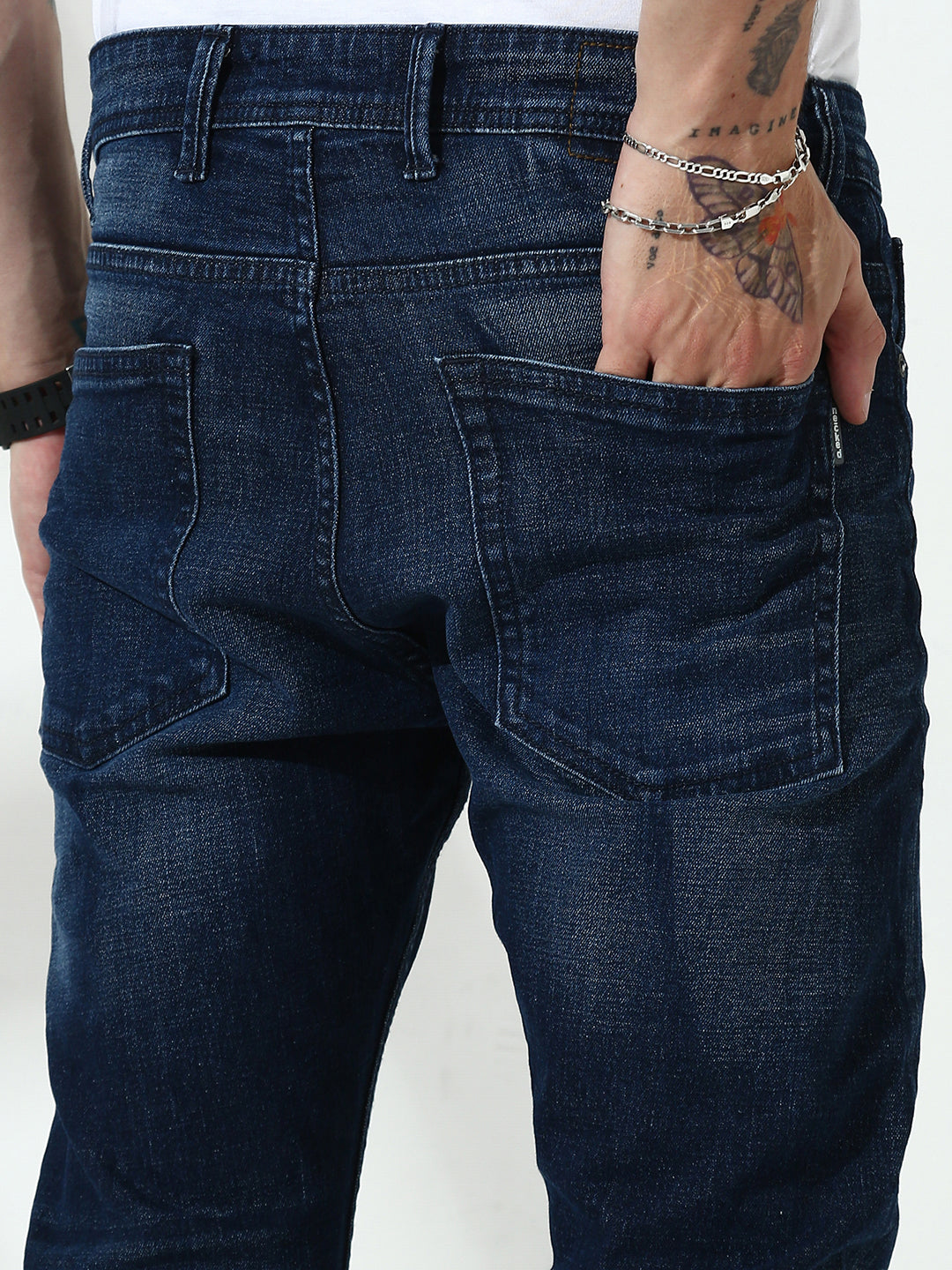 Blue Poly Stretch Trapped Fit Jeans