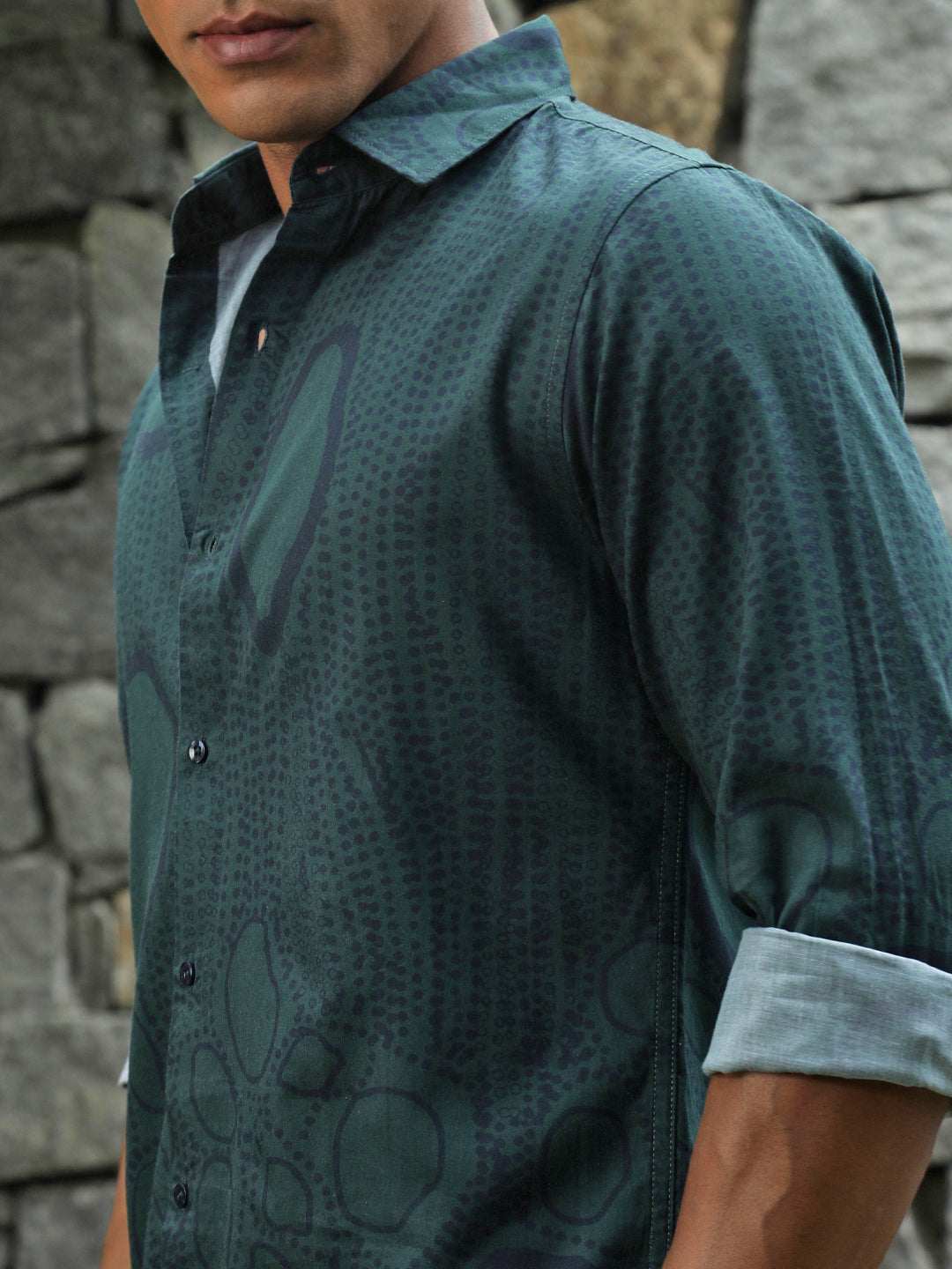 Printed Satin Giza Cotton Shirt Without Pocket