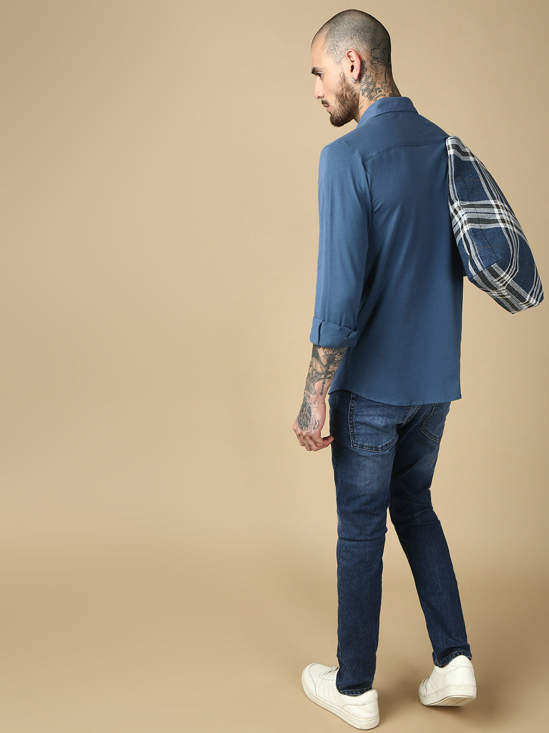 Steel Blue Full Sleeve Slim Fit Shirt Without Pocket