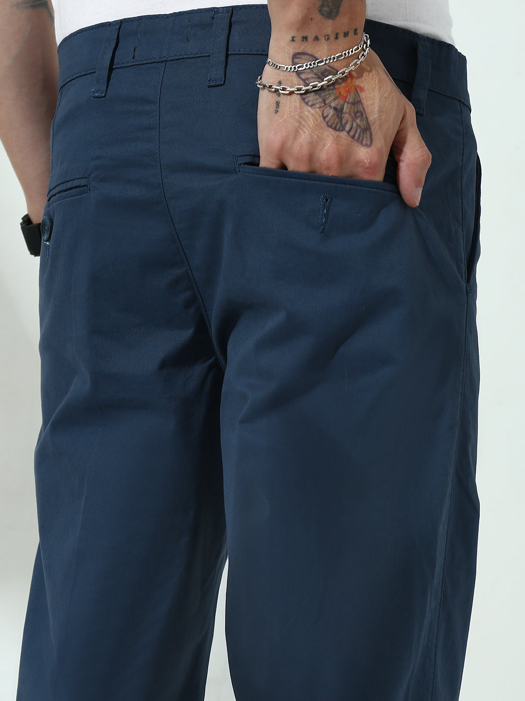 Navy Blue Straight Fit Cotton Pant