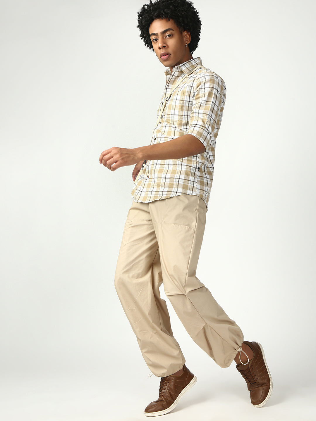Beige Parachute Cotton Pant