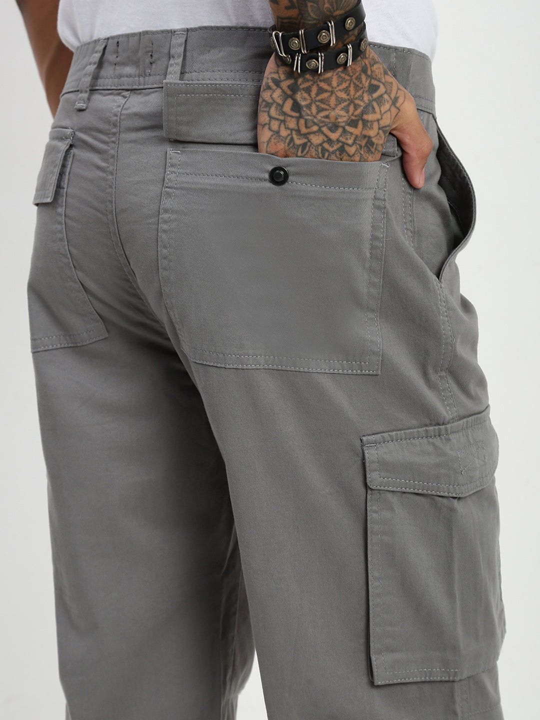 Grey 7 Pocket Regular Fit Cargo Paint