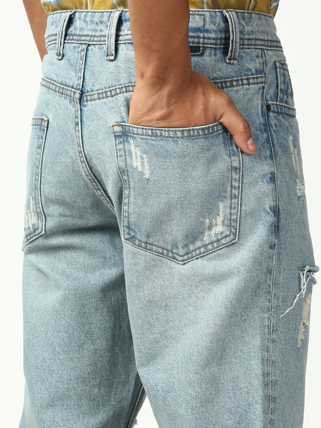 Vintage Light Blue Ripped Straight Jeans