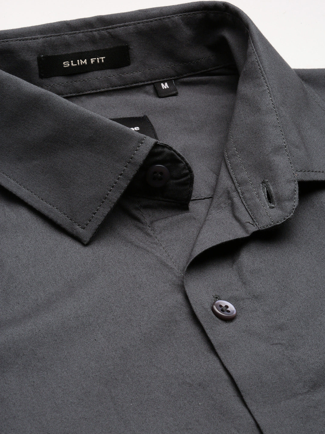 Gray Solid Poplin Stretch Shirt Without Pocket