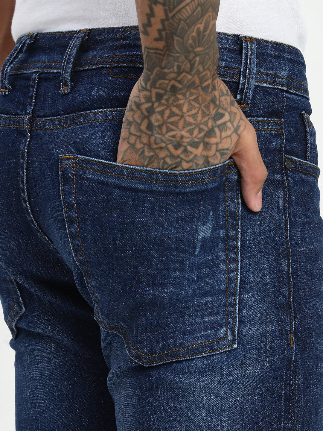 Blue Poly Stretch Trapped Fit Jeans