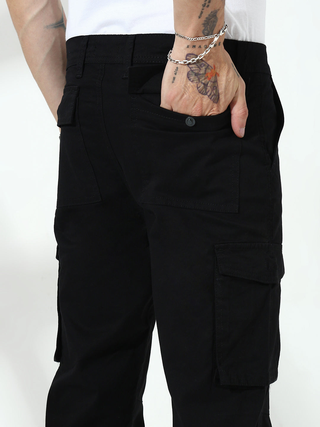Black 7 Pocket Regular Fit Cargo Paint
