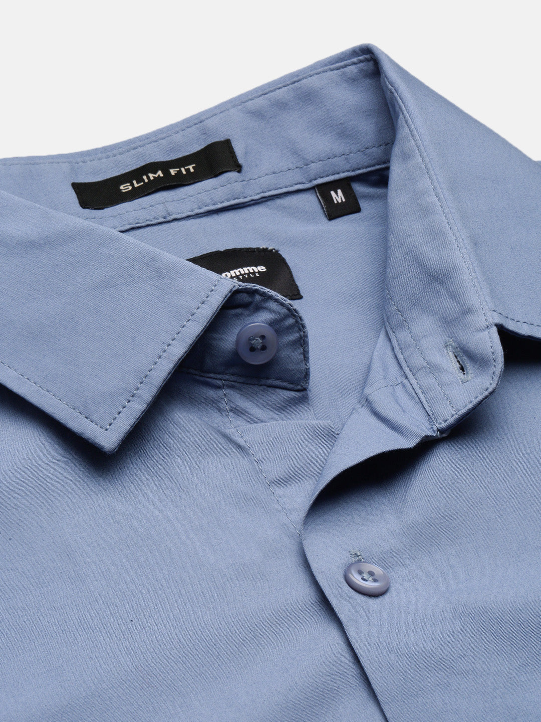 Cloud Blue Solid Poplin Stretch Shirt Without Pocket