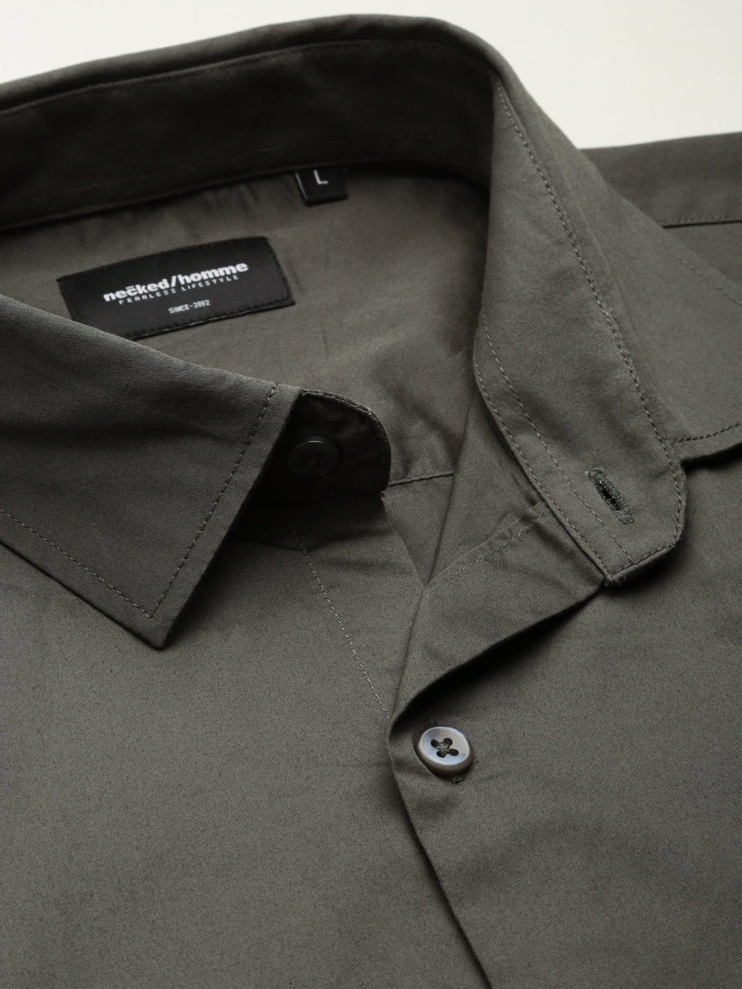 Dark Beige Plain Satin Shirt Without Pocket