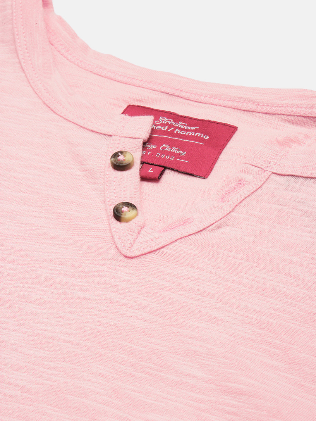 Pink Henley Neck Full Sleeve t-shirt