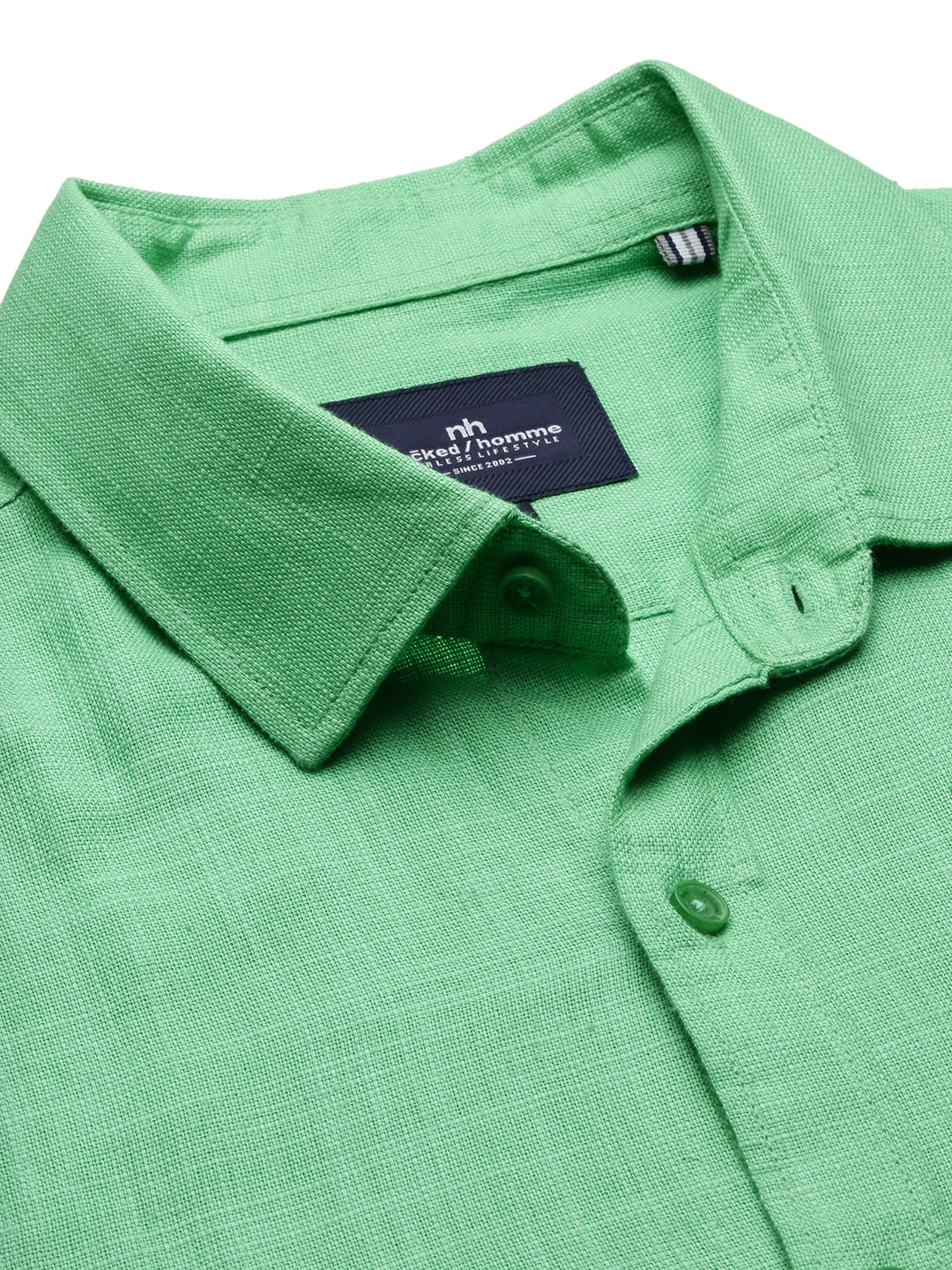 Green Cotton Plain Shirt With Pocket