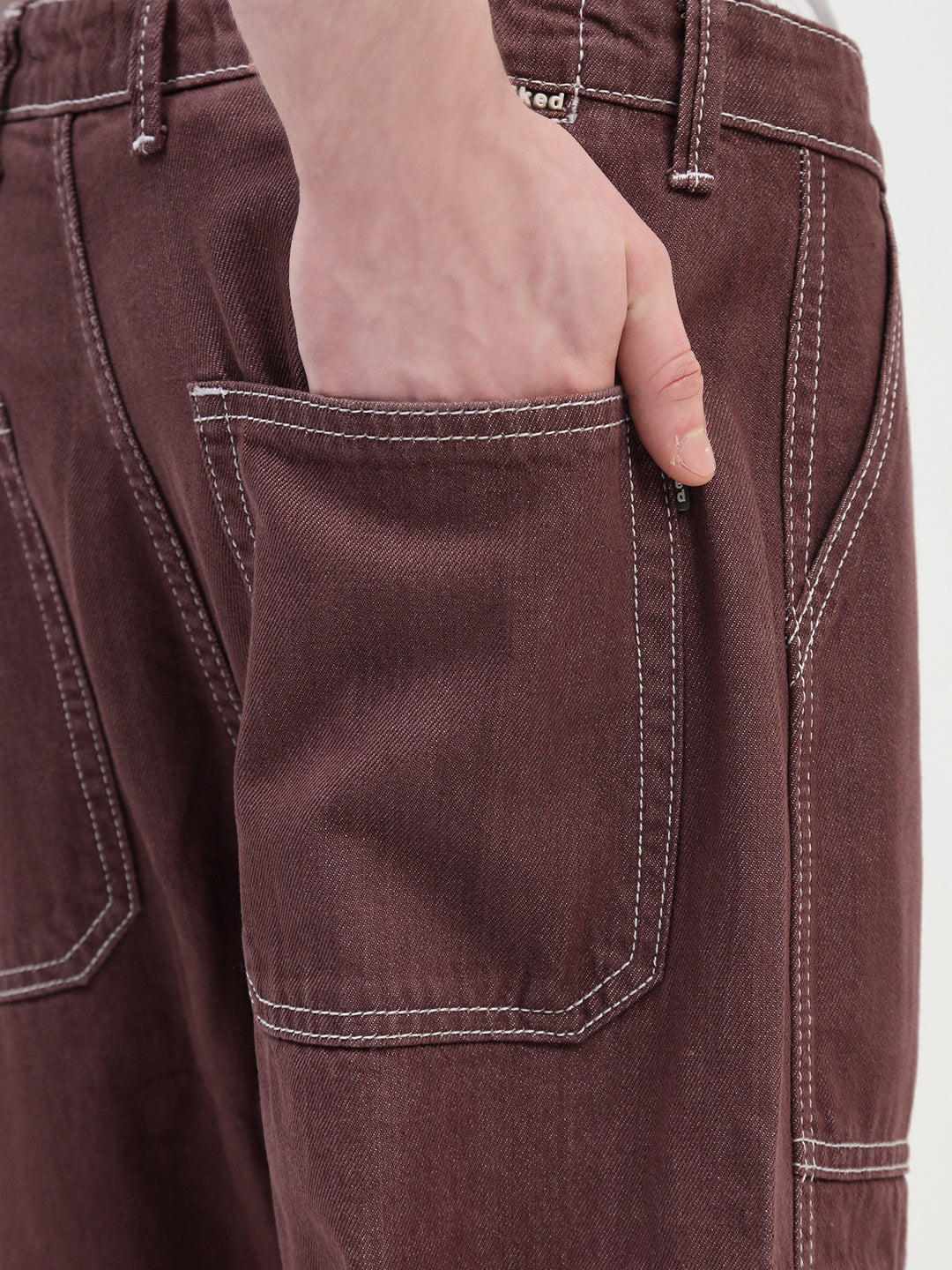 Red Brown Front Patch Pocket Loos Fit Cargo Paint