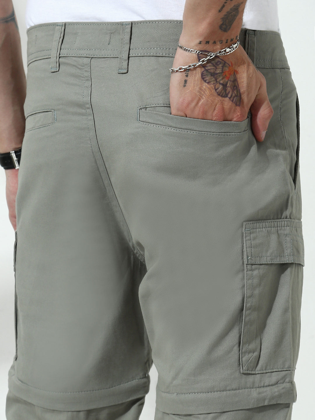 Grey  Detachable Convertable Regular Fit Cargo Paint