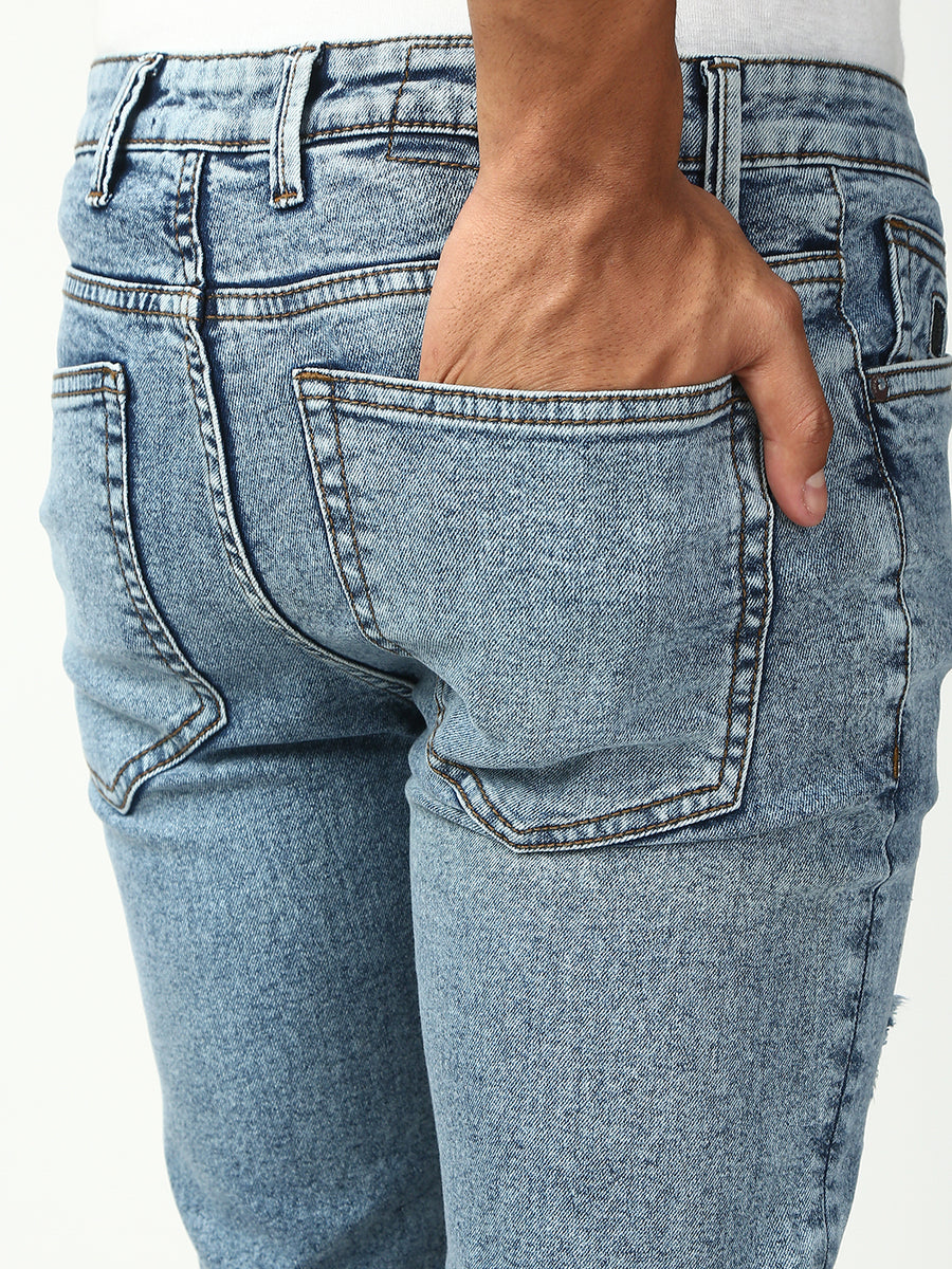 Light Blue Ripped Slim Fit Stretchable Jeans