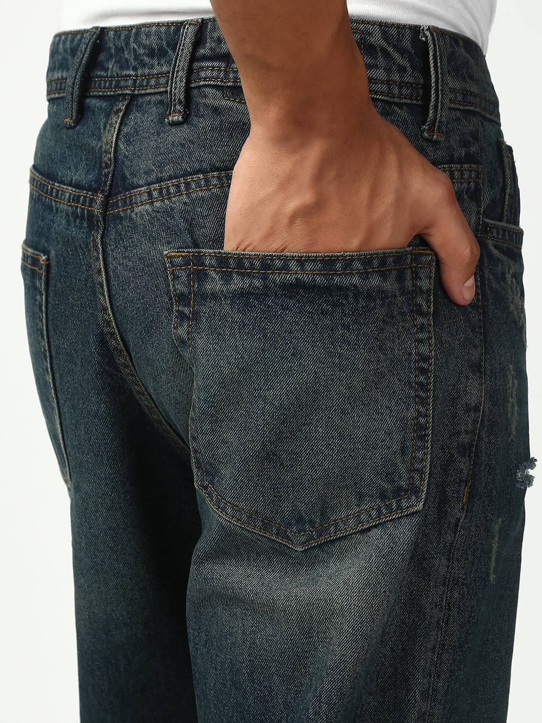 Vintage Blue Ripped Straight Fit Jeans