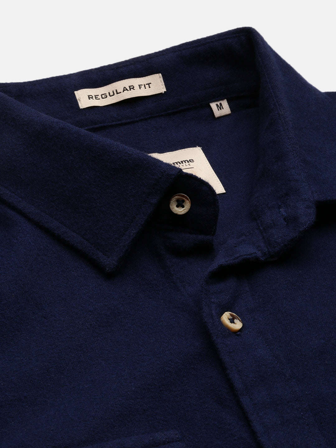 Navy Blue Brushing Cotton Shirt With Double Pocket