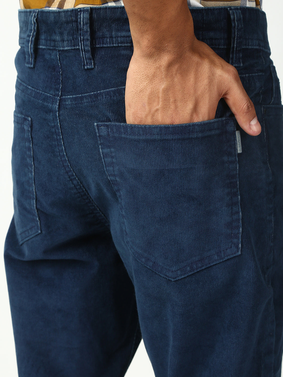 Prussian Blue Corduray Baggt Fit Stretchable Jeans