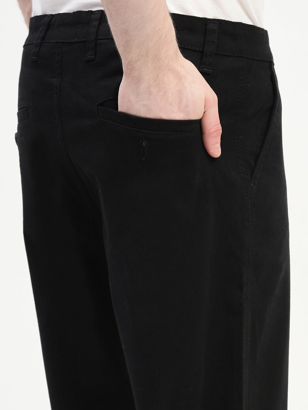 Black Straight Fit Cross Pocket Cotton Pants