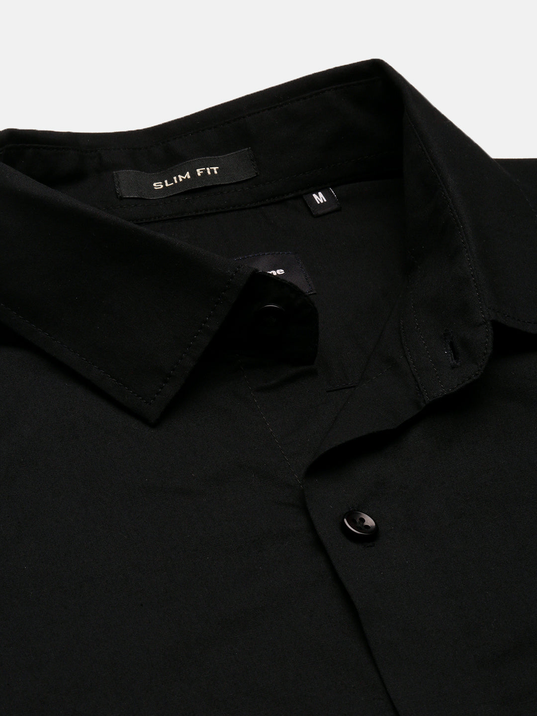 Black Solid Poplin Stretch Shirt Without Pocket