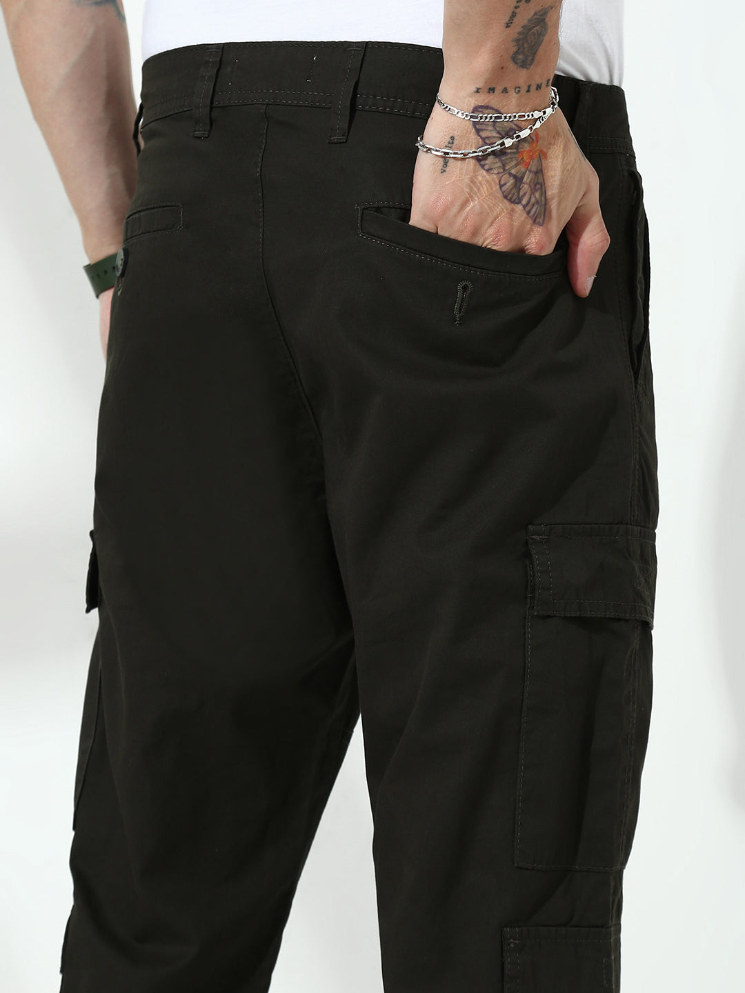 Olive Green 9 Pocket Regular Fit Cargo Paint