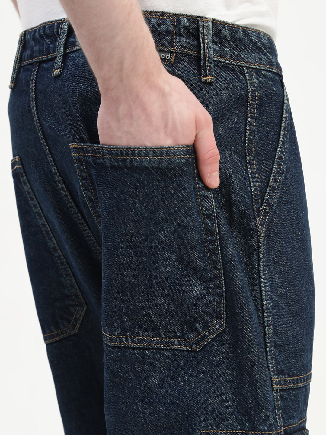 Vintage Blue Front Patch Pocket Loos Fit Cargo Paint