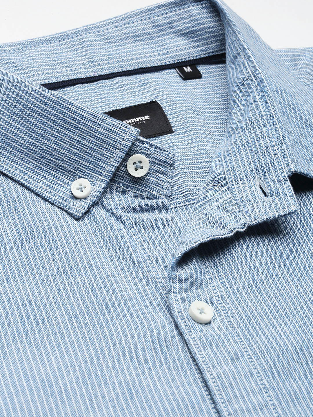 Sky Blue Oxford Stripe Shirt With Patch Pocket