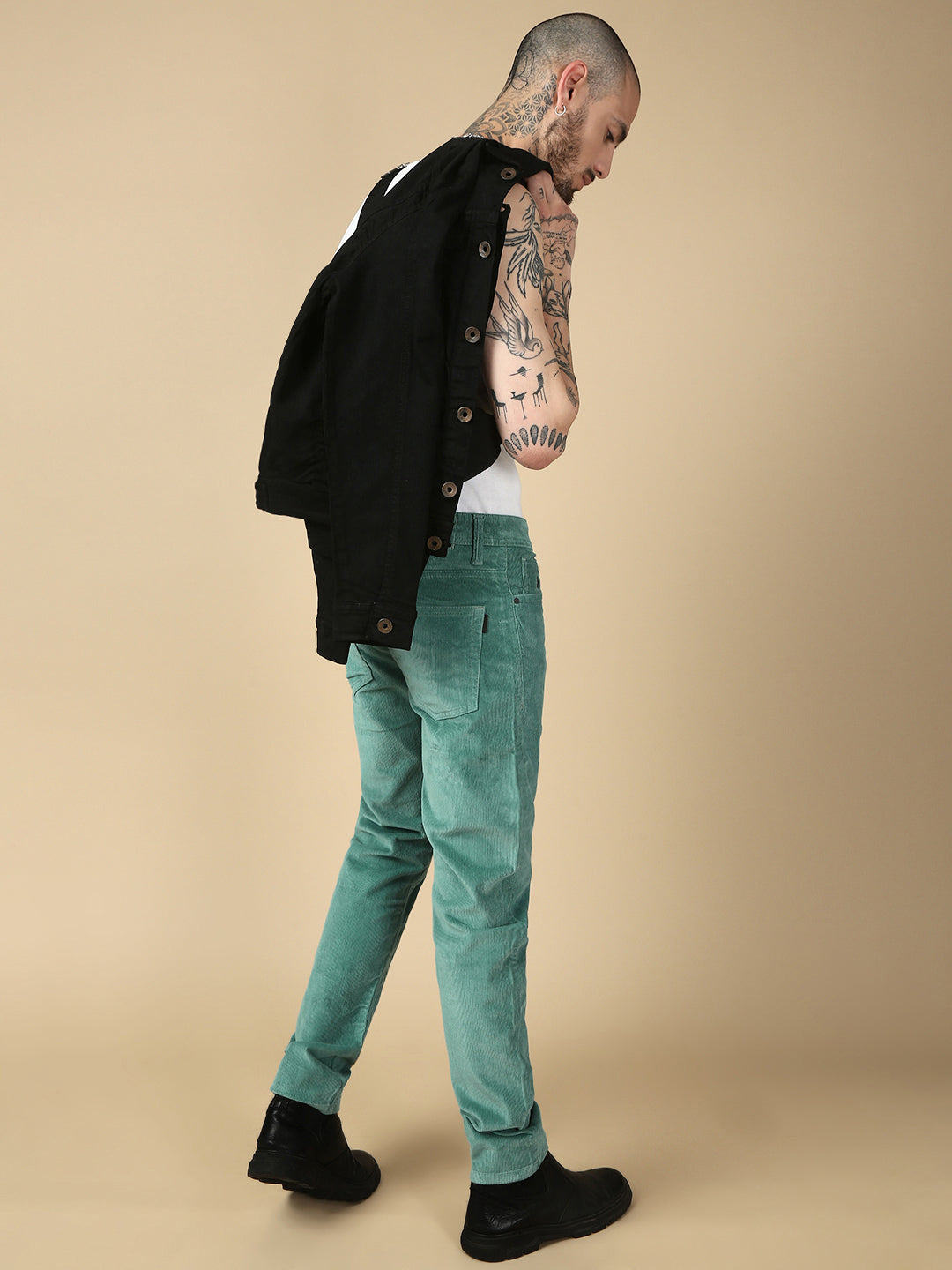 Water Green Corduray Slim Fit Stretchable Jeans