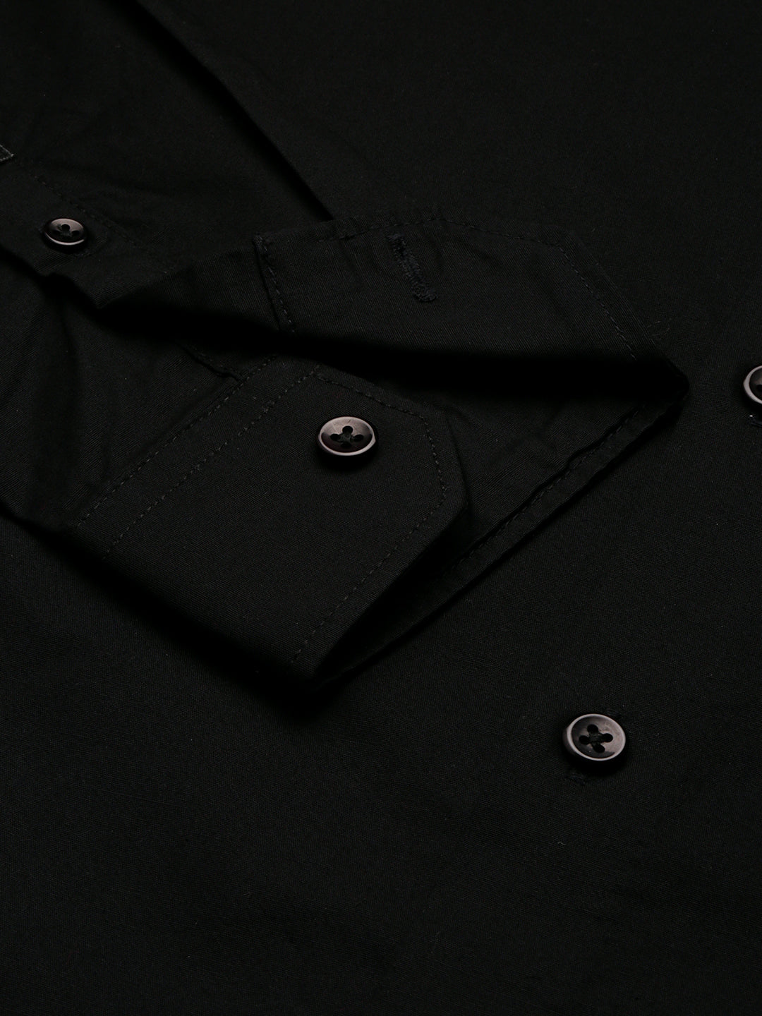 Black Solid Poplin Stretch Shirt Without Pocket