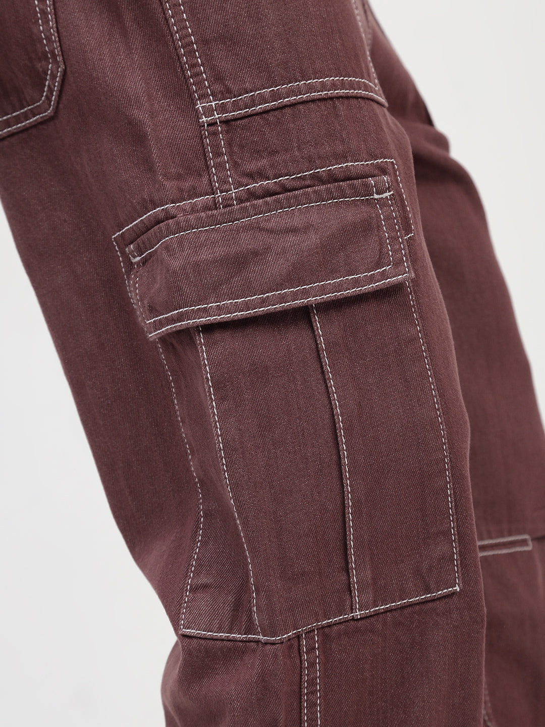 Red Brown Front Patch Pocket Loos Fit Cargo Paint