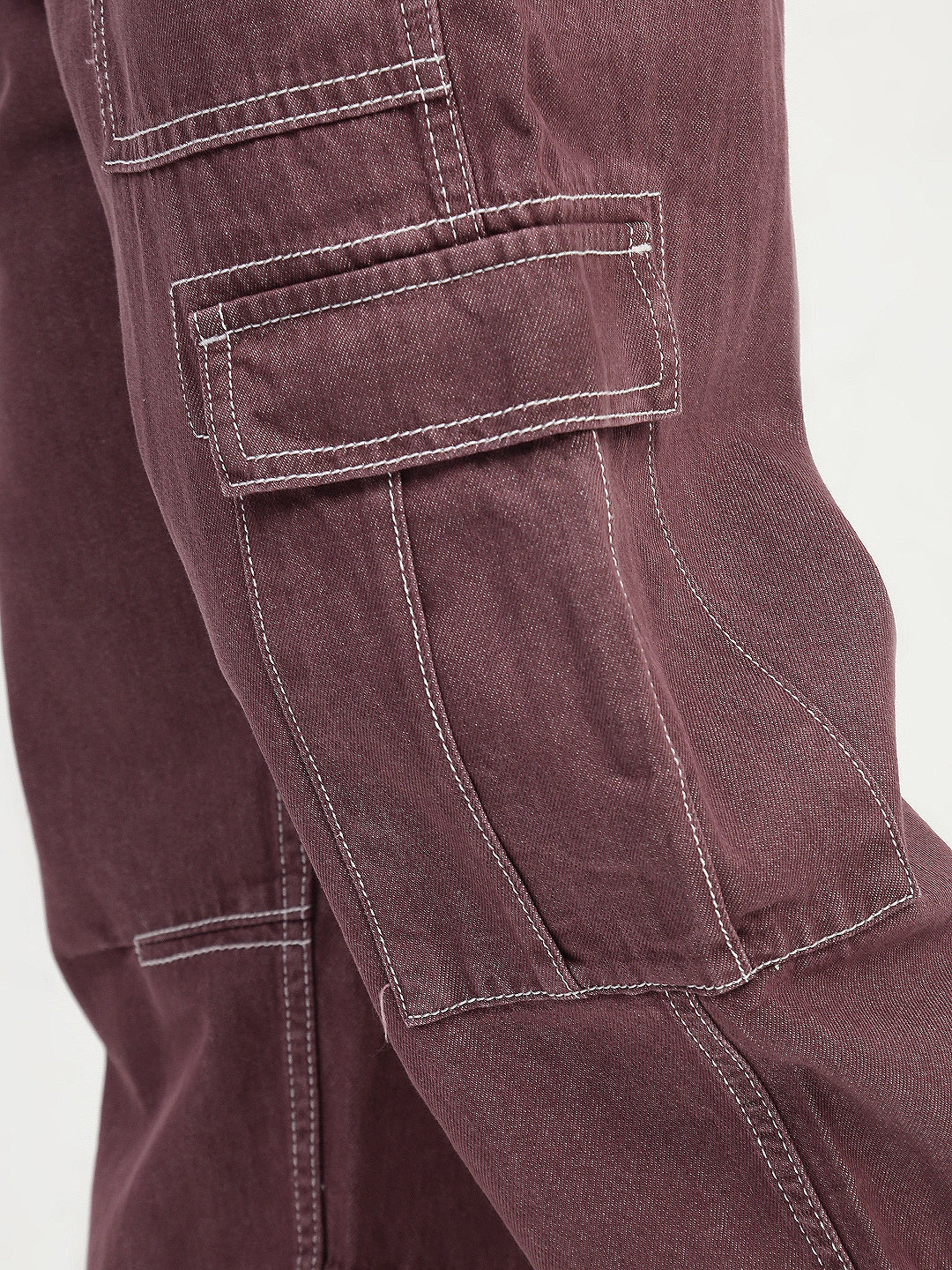 Wine Red Front Patch Pocket Loos Fit Cargo Paint