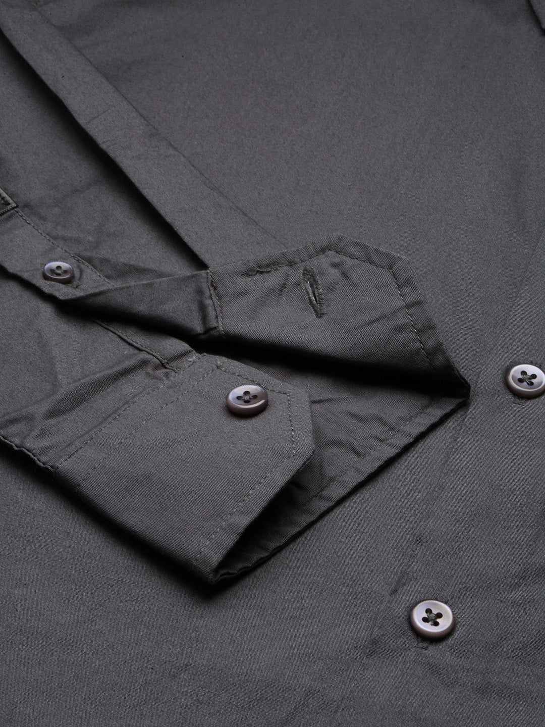 Gray Solid Poplin Stretch Shirt Without Pocket