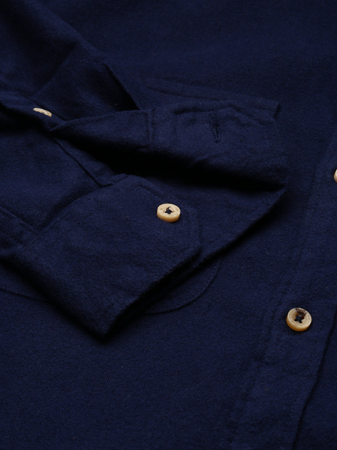 Navy Blue Brushing Cotton Shirt With Double Pocket