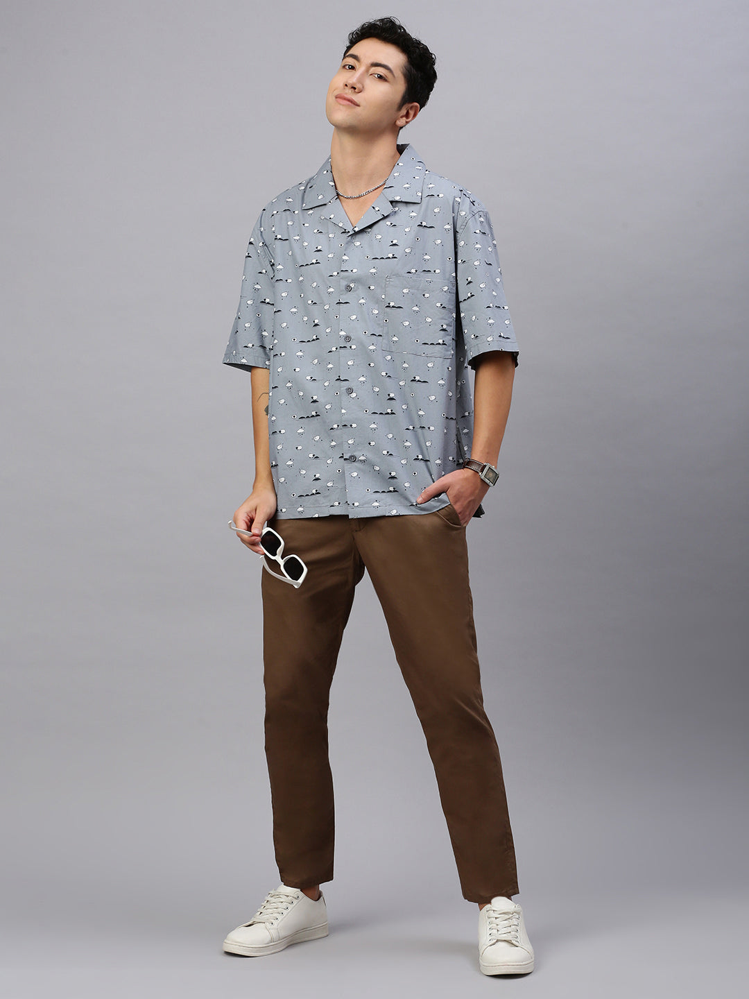 Printed Half Sleeve Oversize Shirt With Pocket