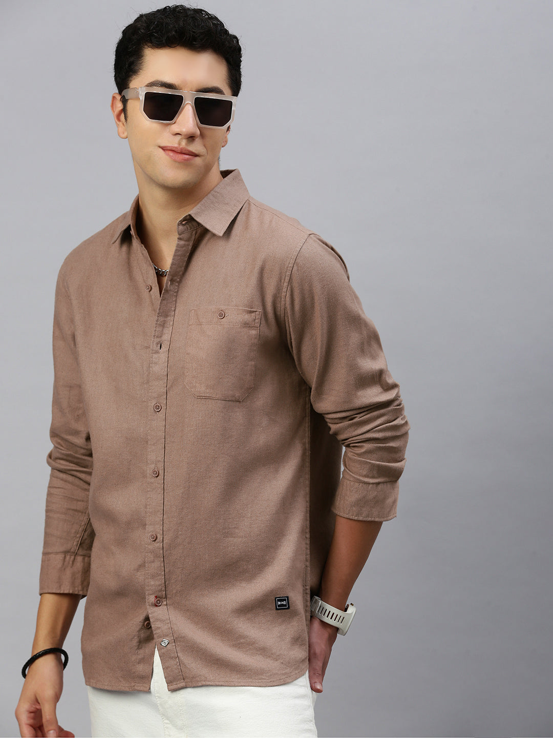 Brown Linen Shirt With Pocket