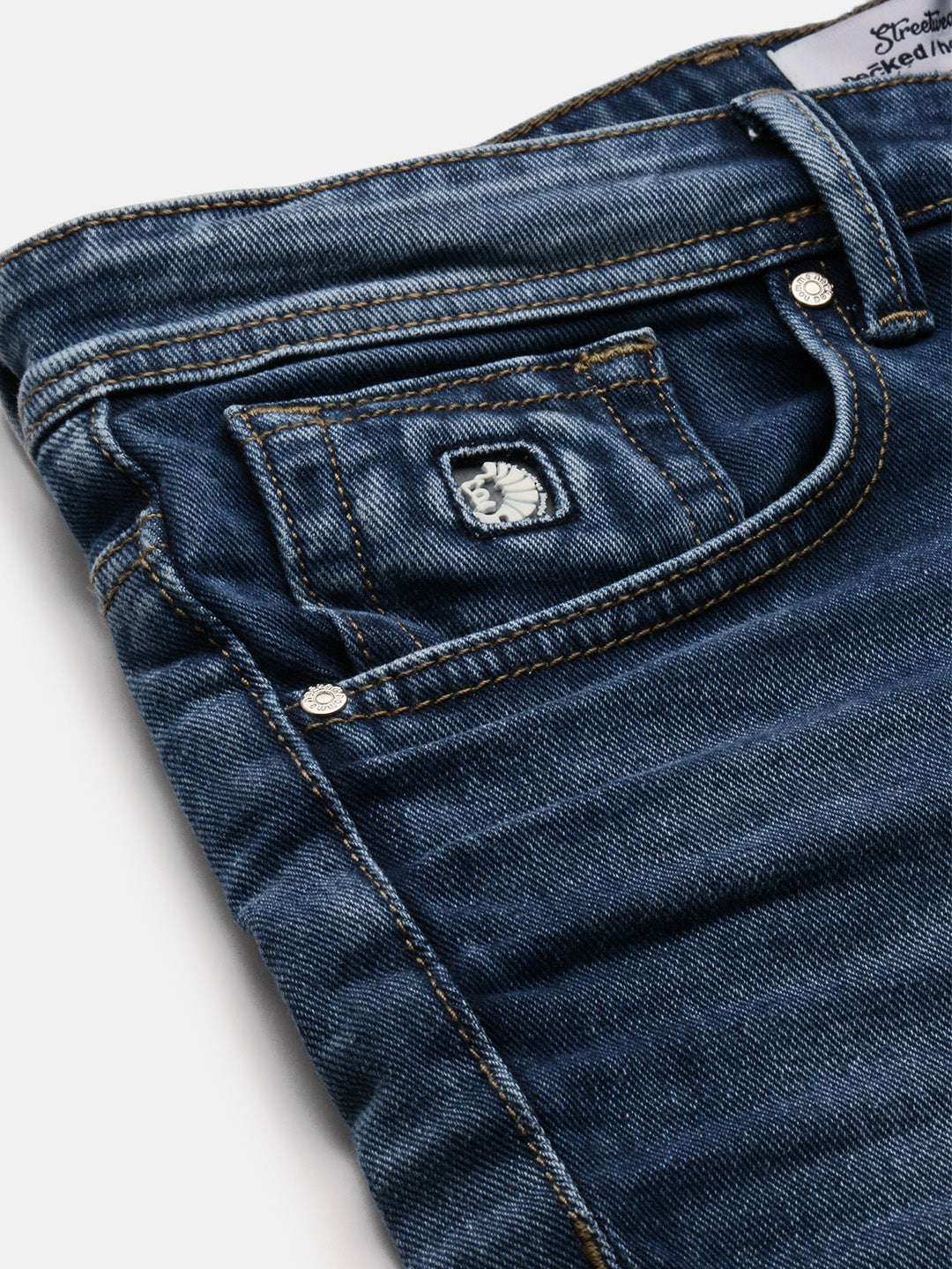 vintage blue low rise slim straight jeans