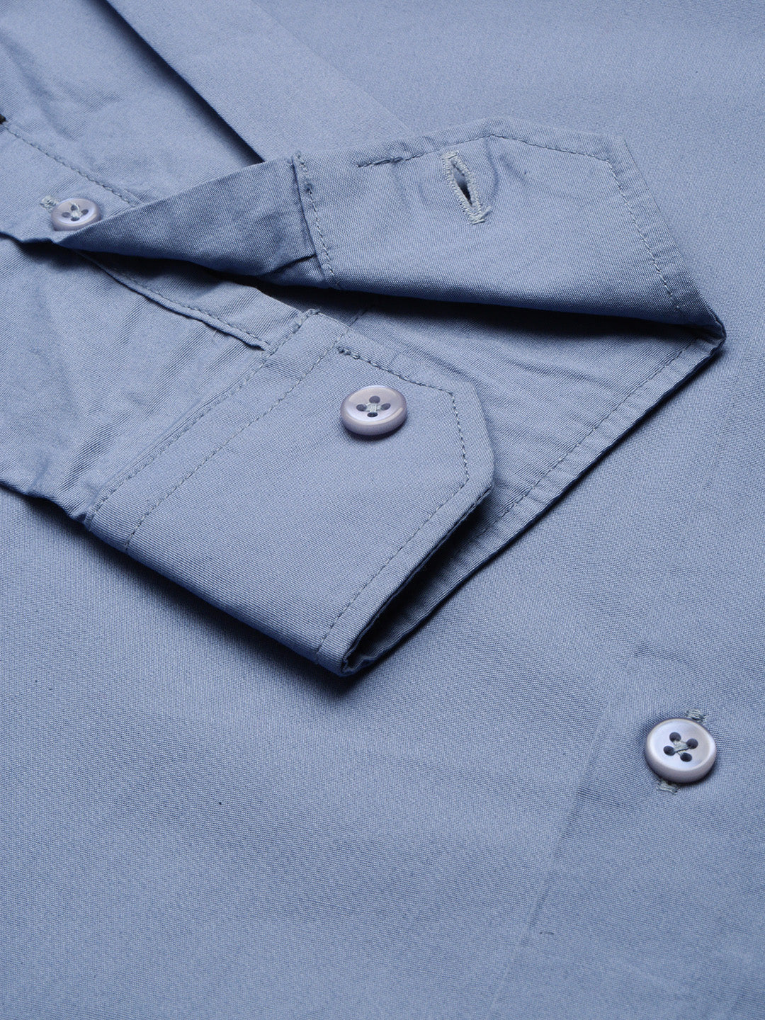 Cloud Blue Solid Poplin Stretch Shirt Without Pocket