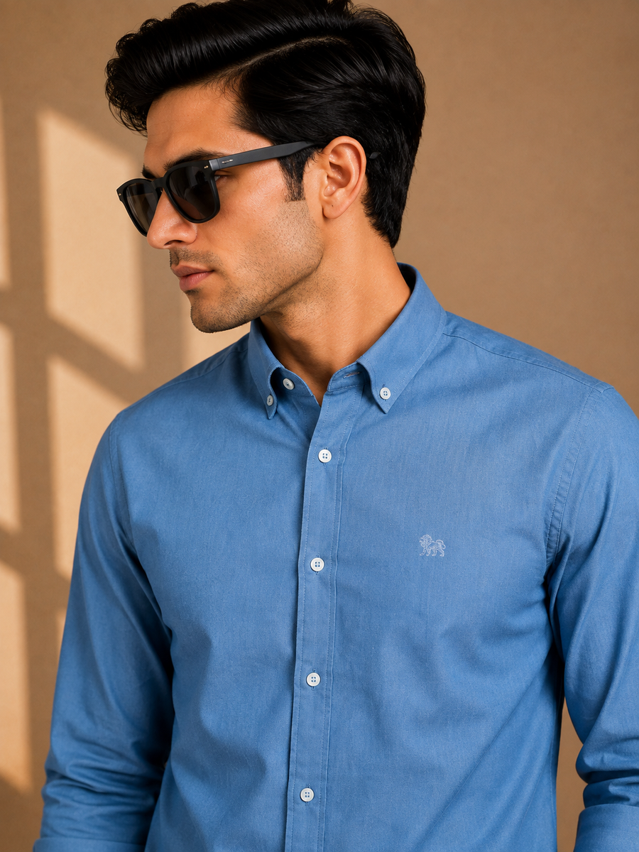 Steel Blue Full Sleeve Relax Fit Shirt Without Pocket
